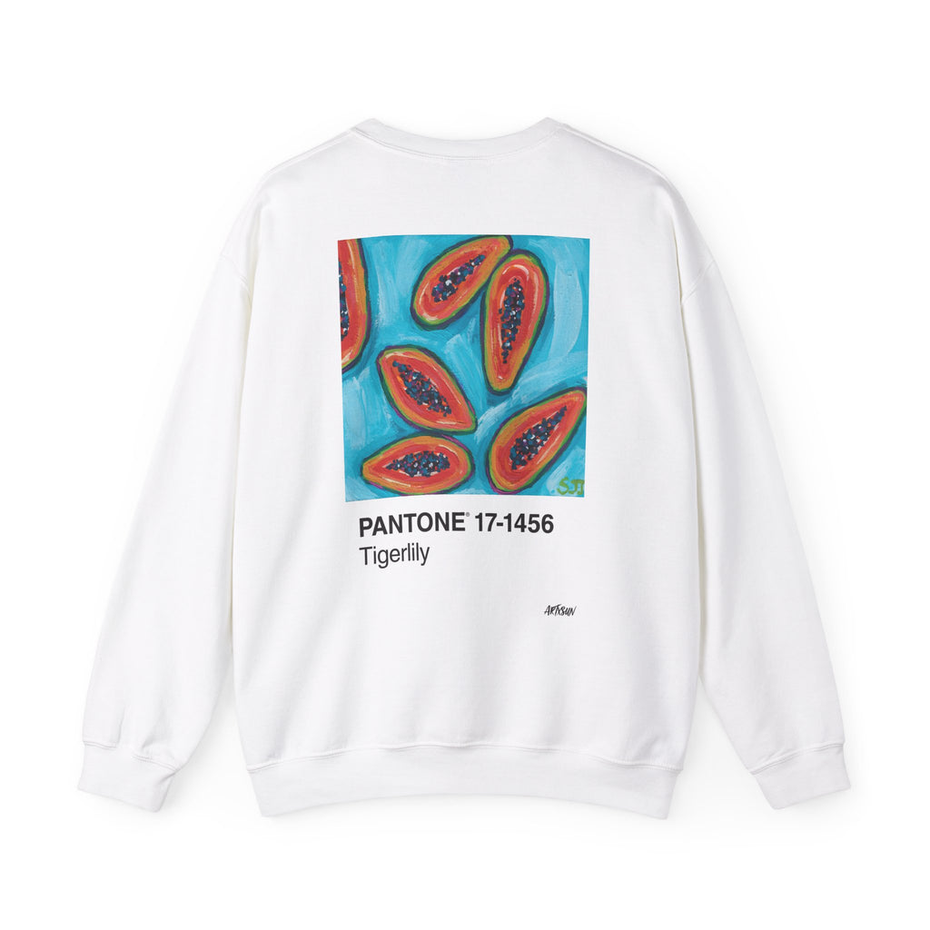 Pantone 16 Papayas Sweatshirt with Art on Back