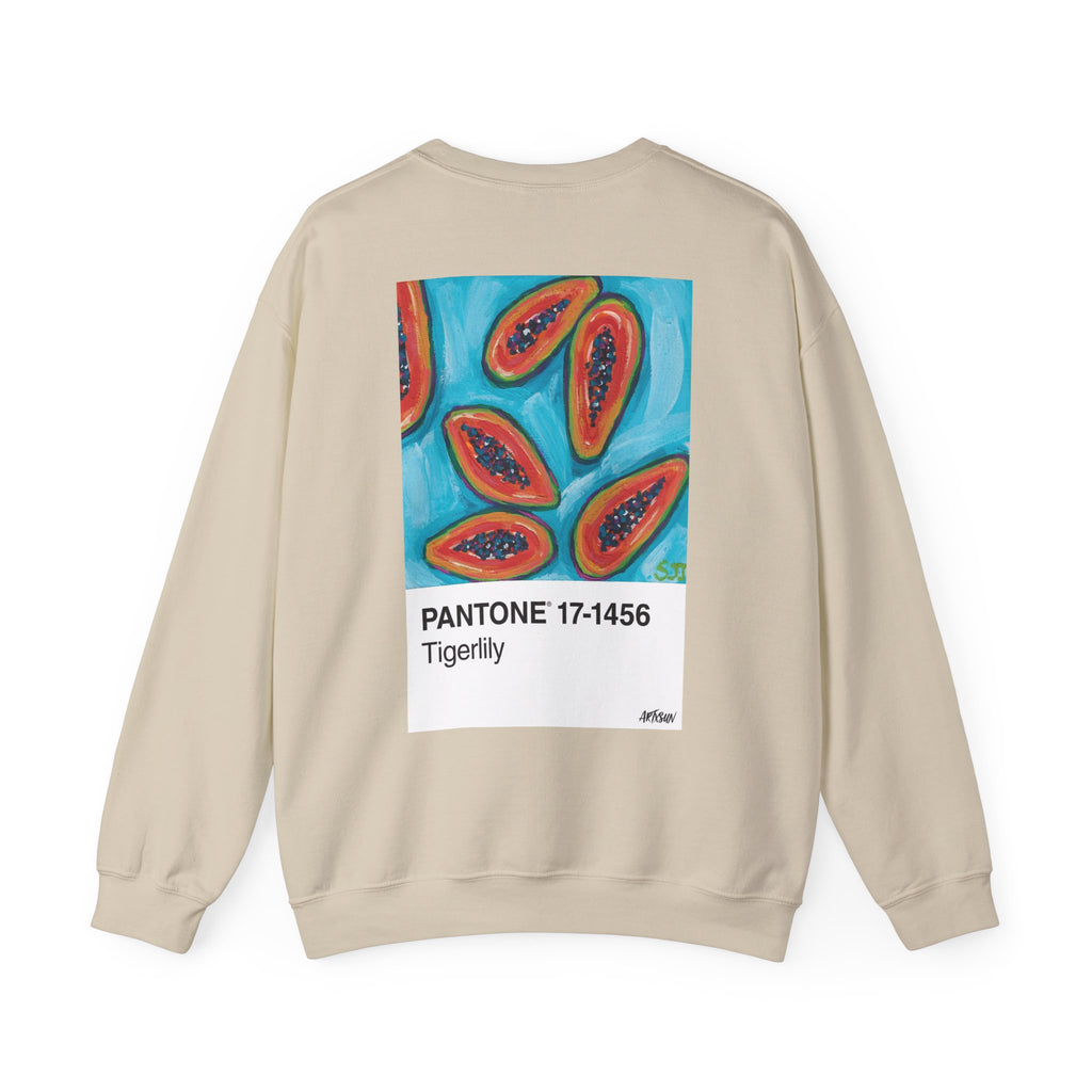 Pantone 16 Papayas Sweatshirt with Art on Back