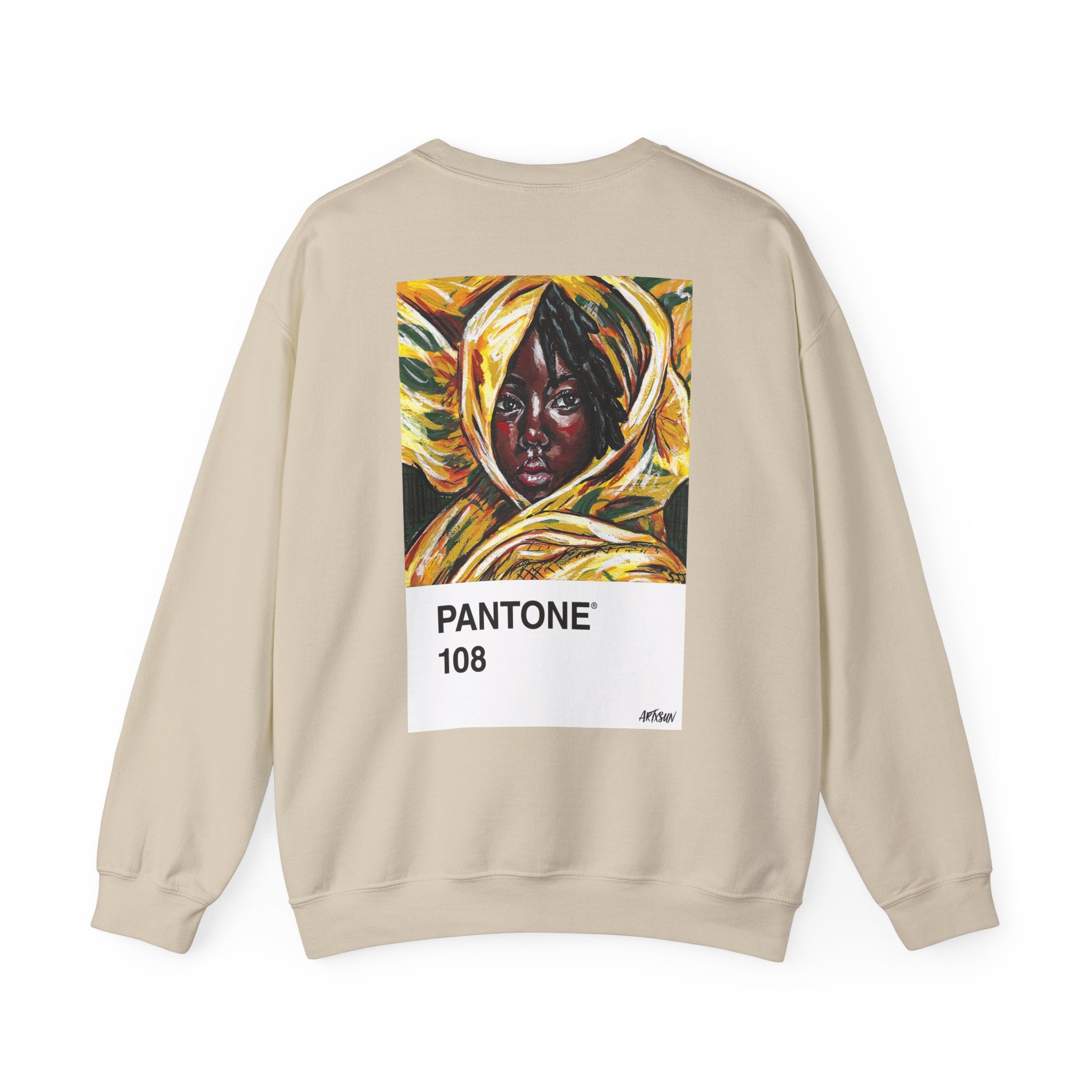 Pantone 9 Yellow Sweatshirt with Art on Back